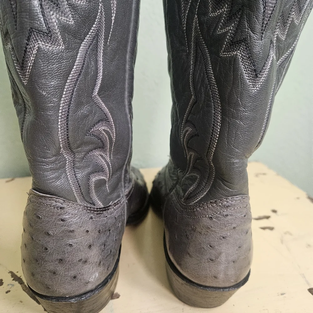 Nocona White Label Gray Ostrich Leather Western Boots 7.5 - Picture 7 of 11